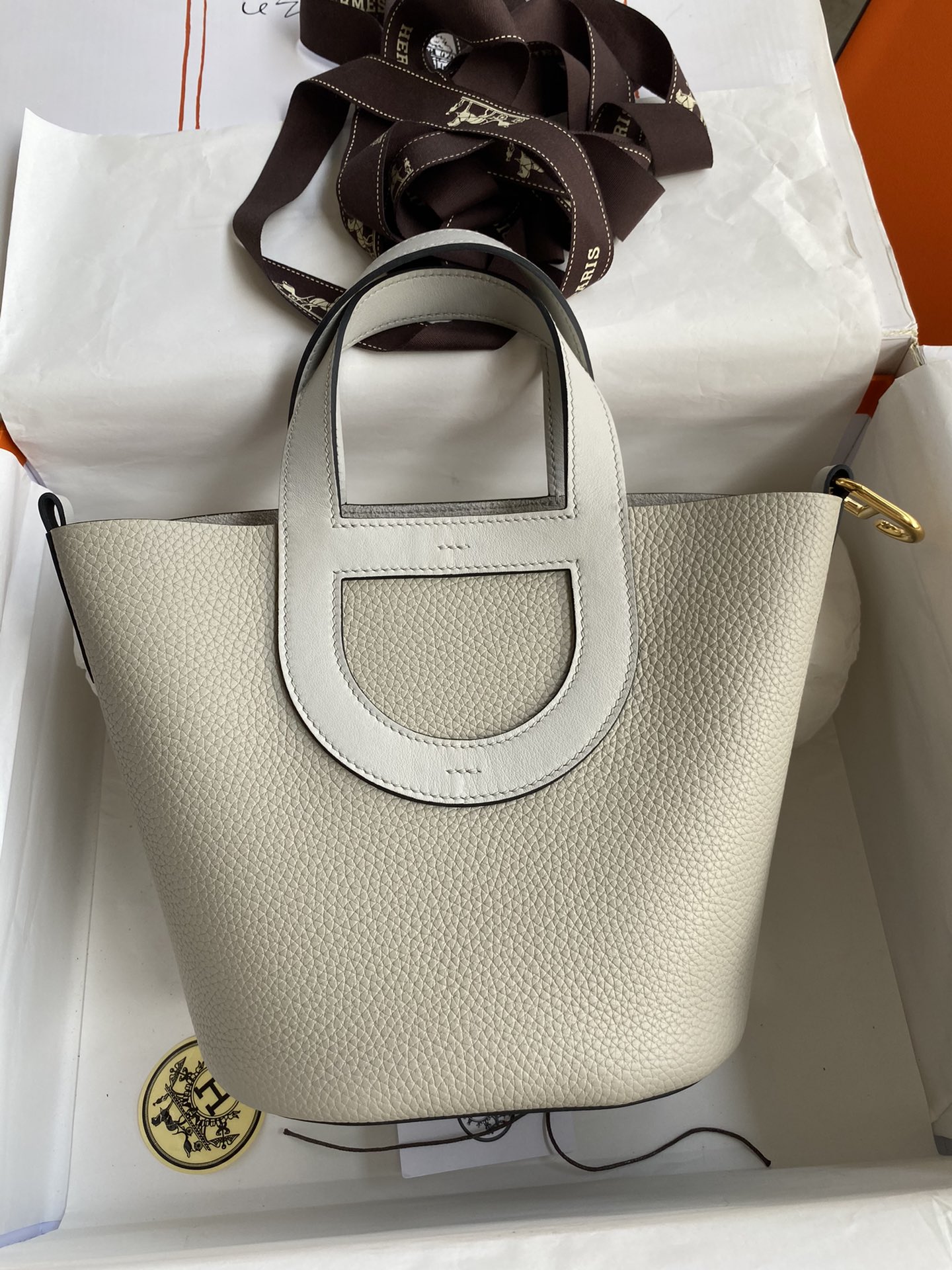 Hermes In The Loop 18 Bag In Pearl Grey Clemence Leather